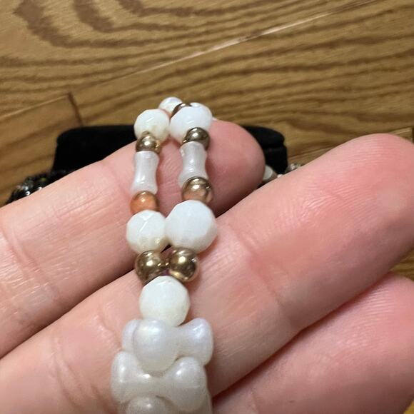 Vintage Seed Beaded Layered Necklace 2 MCM White Black Floral Handmade Beads - Picture 15 of 15